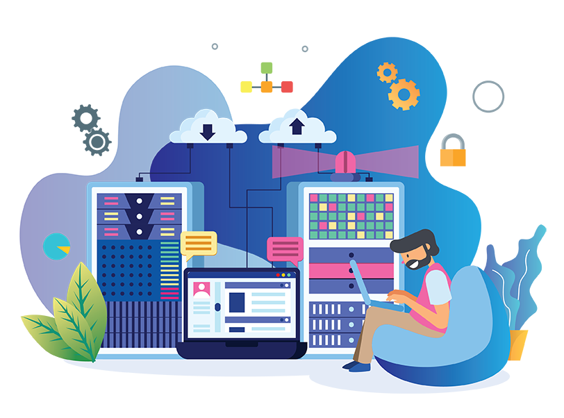 Illustration of website files and hosting servers